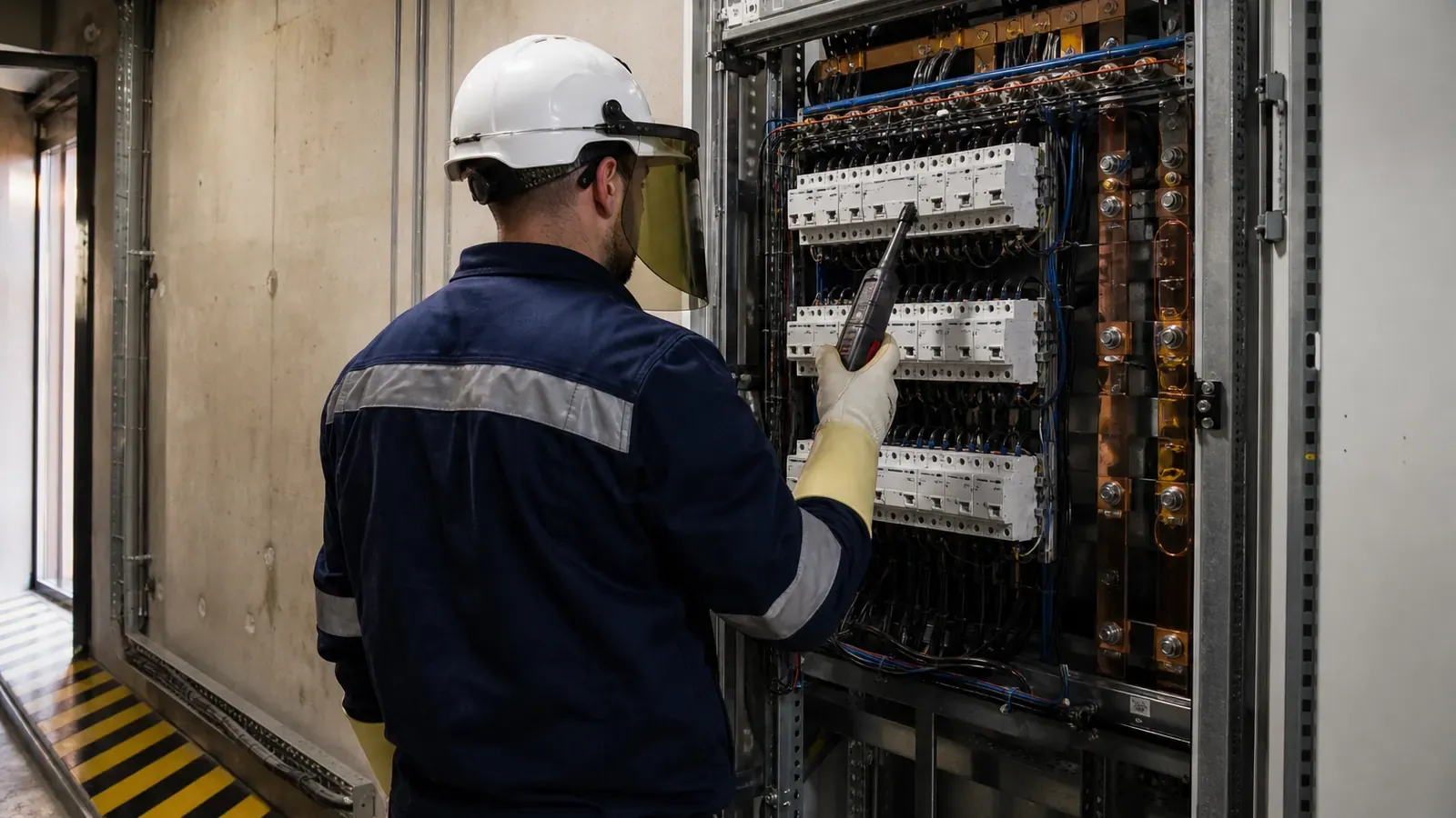 Électricien habilité intervenant sur une armoire électrique basse tension